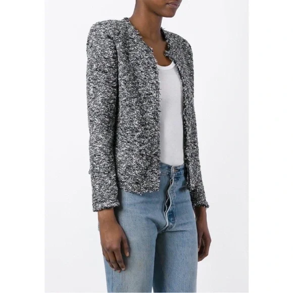 IRO Chada Metal Laced Boucle Open Blazer Jacket in Black & White Sz M - Picture 2 of 14